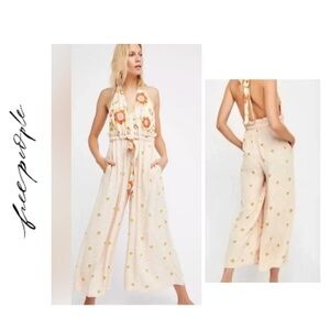 Free People Daisy & Dreams Floral Ankle Cropped Floral Halter Jumpsuit S